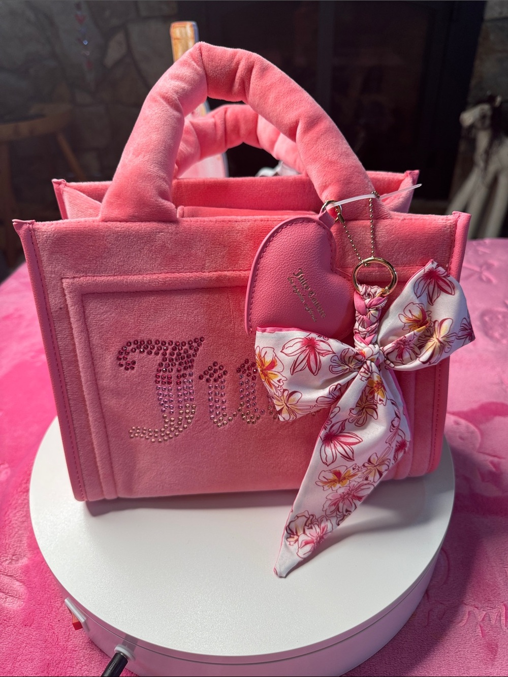 Juicy Couture Velvet Crossbody Bag • Pink • NWOT • Crystal Logo • Rare